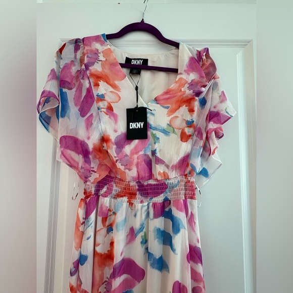 DKNY Flutter Sleeve Smocked Midi Dress – Size 8 Brand new - Picture 2 of 12